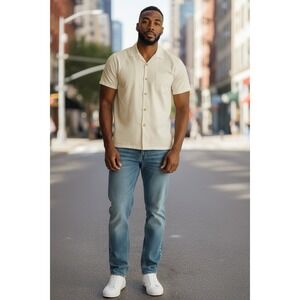 Tommy Bahama Men's Silk Ivory Button Up Extra Large Shirt Resort Golf Vacation